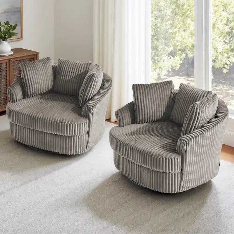 DREAMSIDEA Lot de 2 fauteuils pivotants recouverts de tissu, accoudoirs encastrés