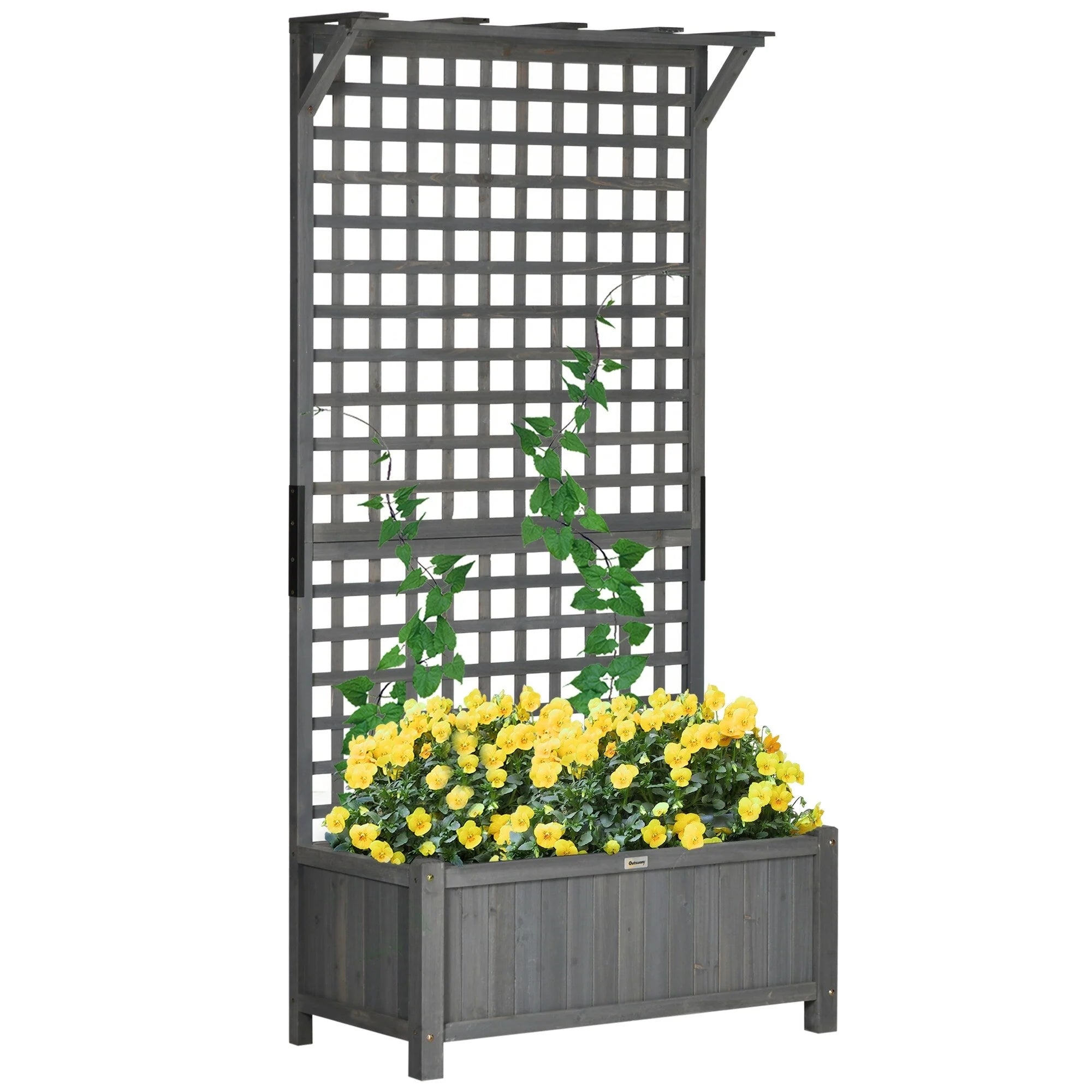 Jardinière en bois Outsunny avec treillis, lit de jardin surélevé pour plantes grimpantes avec trous de drainage et toit