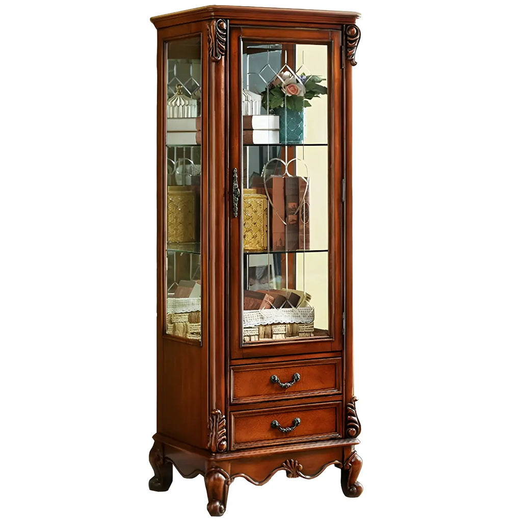 Vitrine en bois marron traditionnel avec portes vitrées