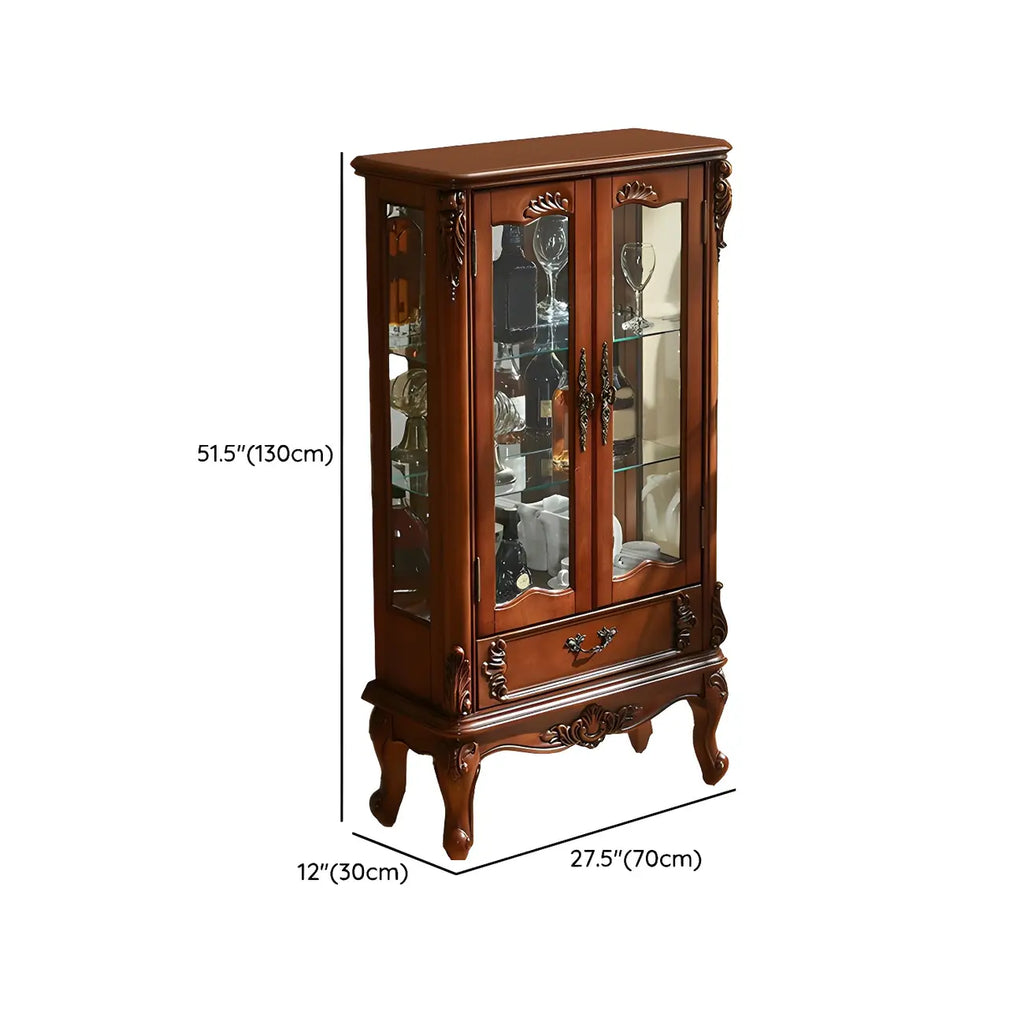 Vitrine en bois marron traditionnel avec portes vitrées