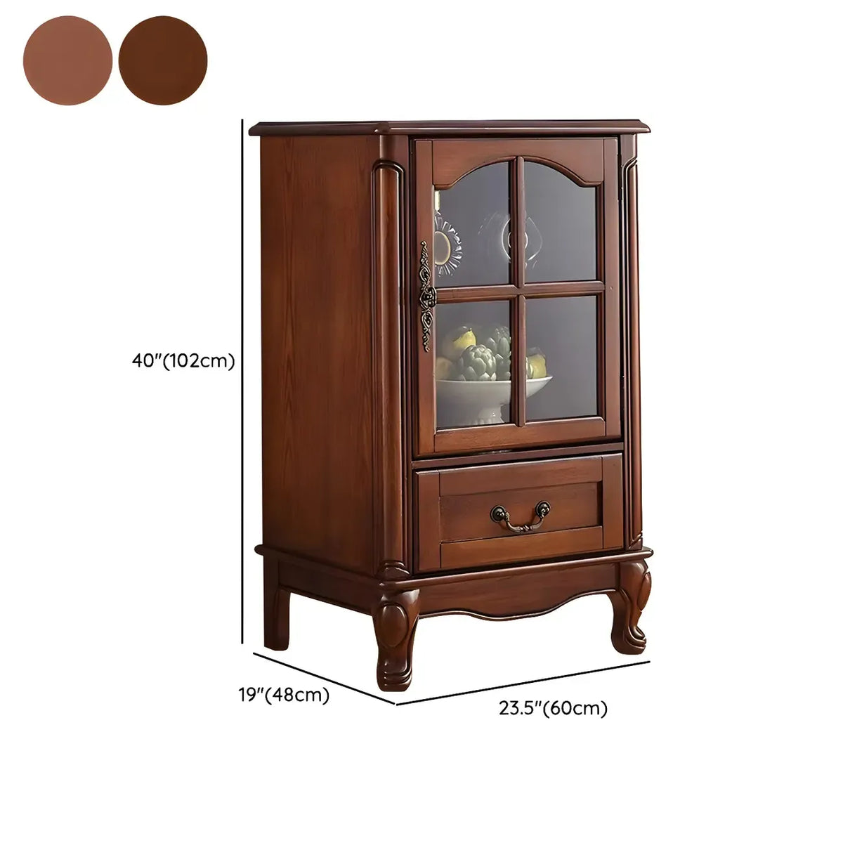Vitrine en bois marron traditionnel avec portes vitrées
