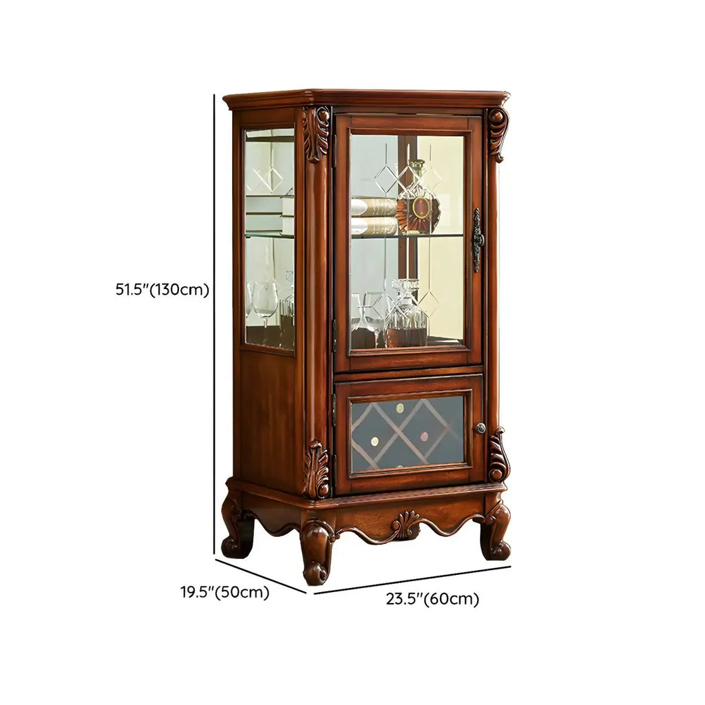 Vitrine en bois marron traditionnel avec portes vitrées