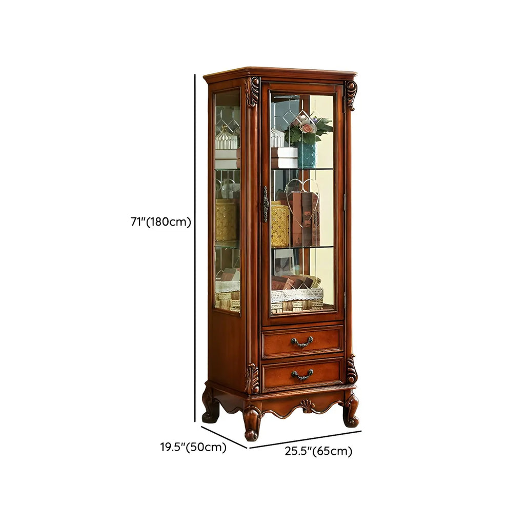 Vitrine en bois marron traditionnel avec portes vitrées