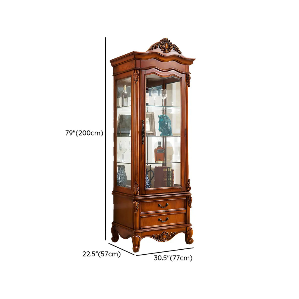 Vitrine en bois marron traditionnel avec portes vitrées