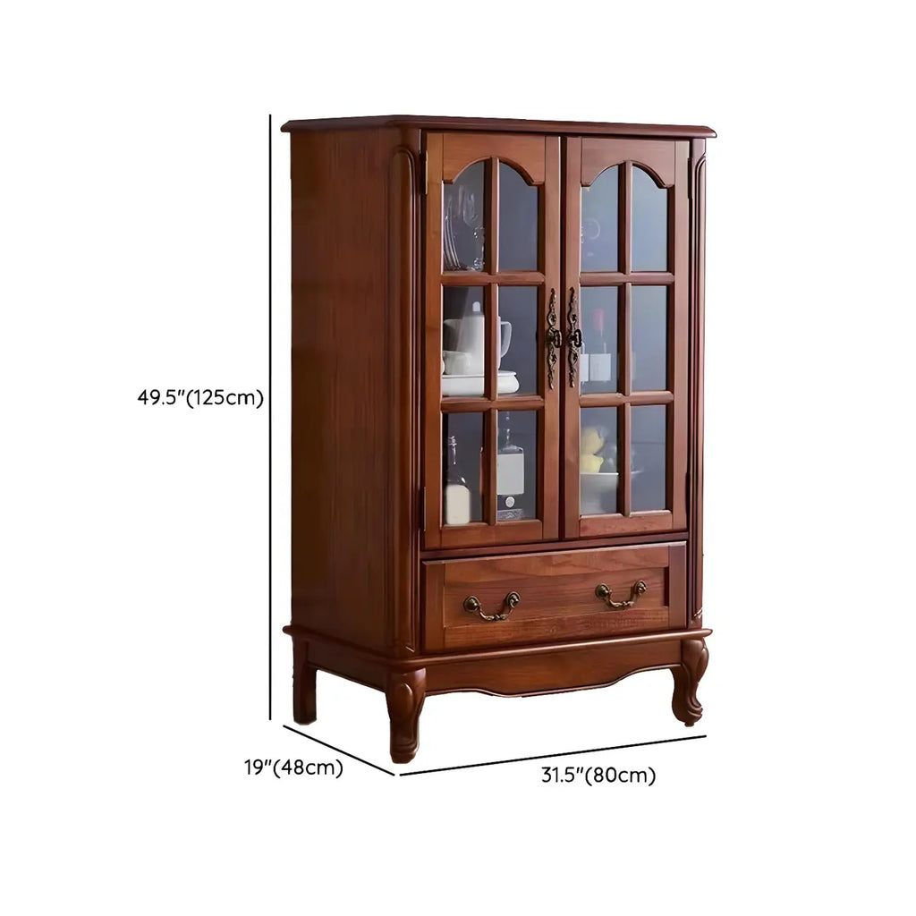 Vitrine en bois marron traditionnel avec portes vitrées