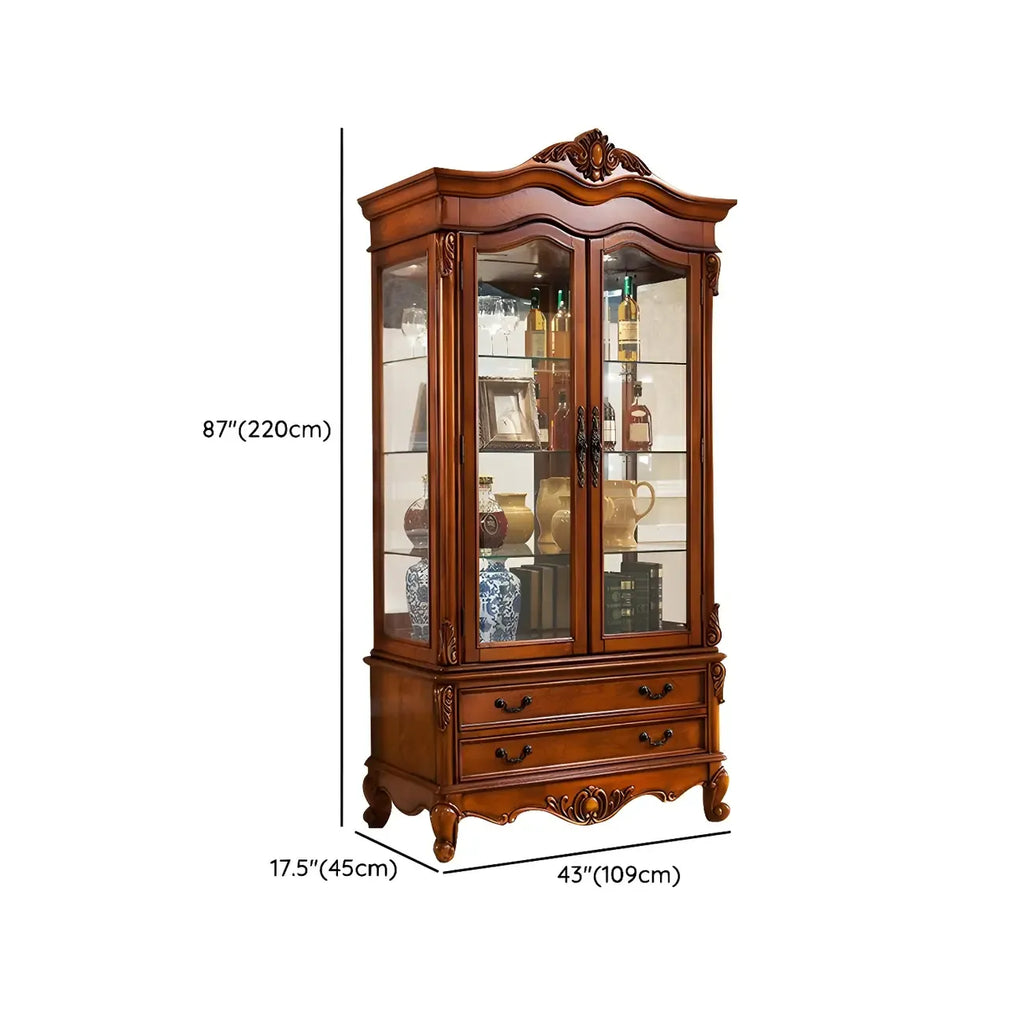 Vitrine en bois marron traditionnel avec portes vitrées