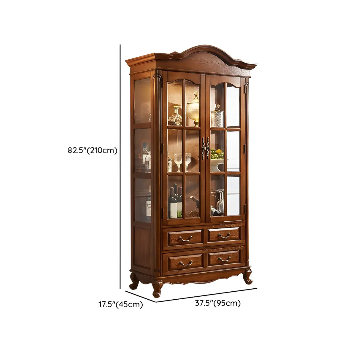 Vitrine en bois marron traditionnel avec portes vitrées