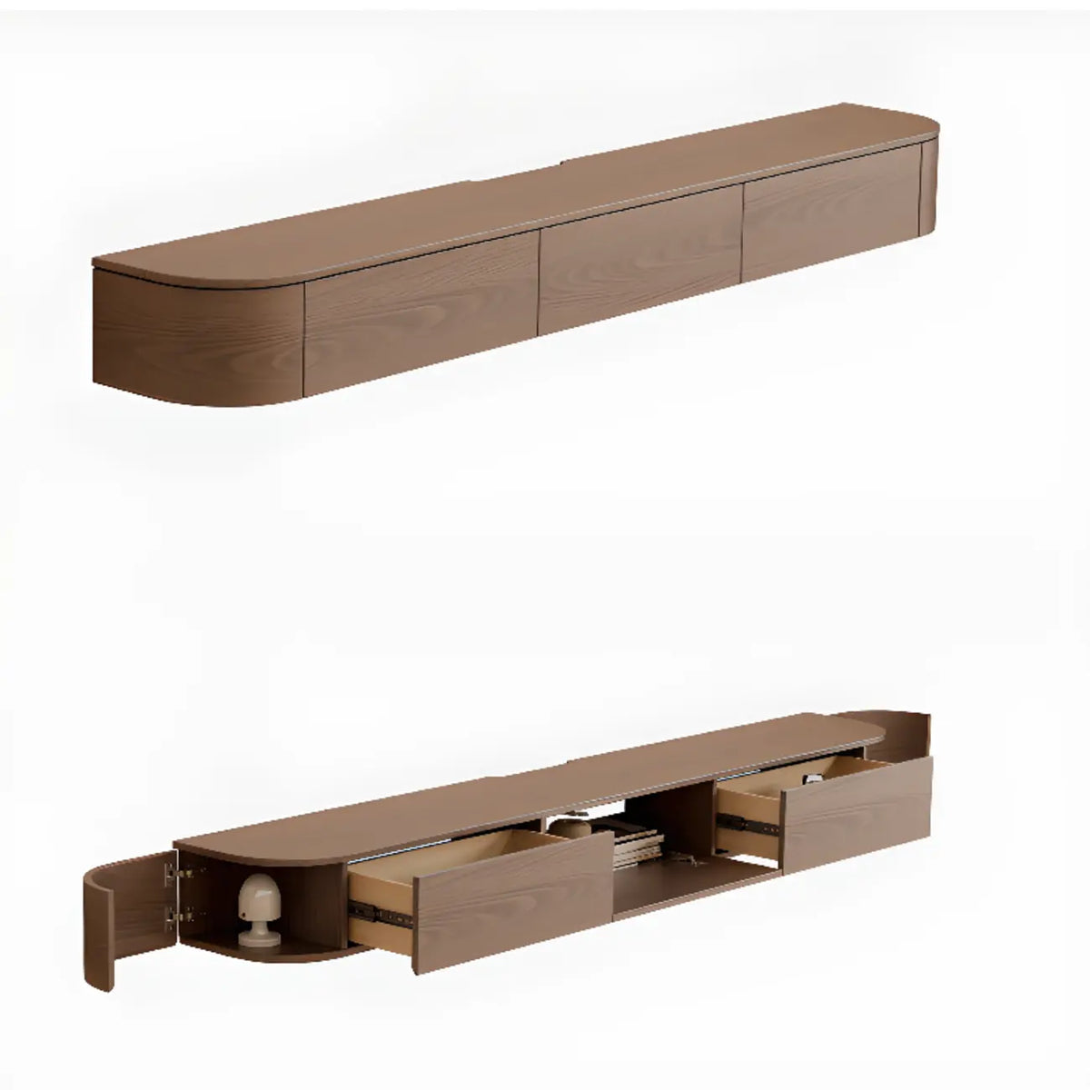 Meuble TV mural moderne marron foncé en bois avec lumière