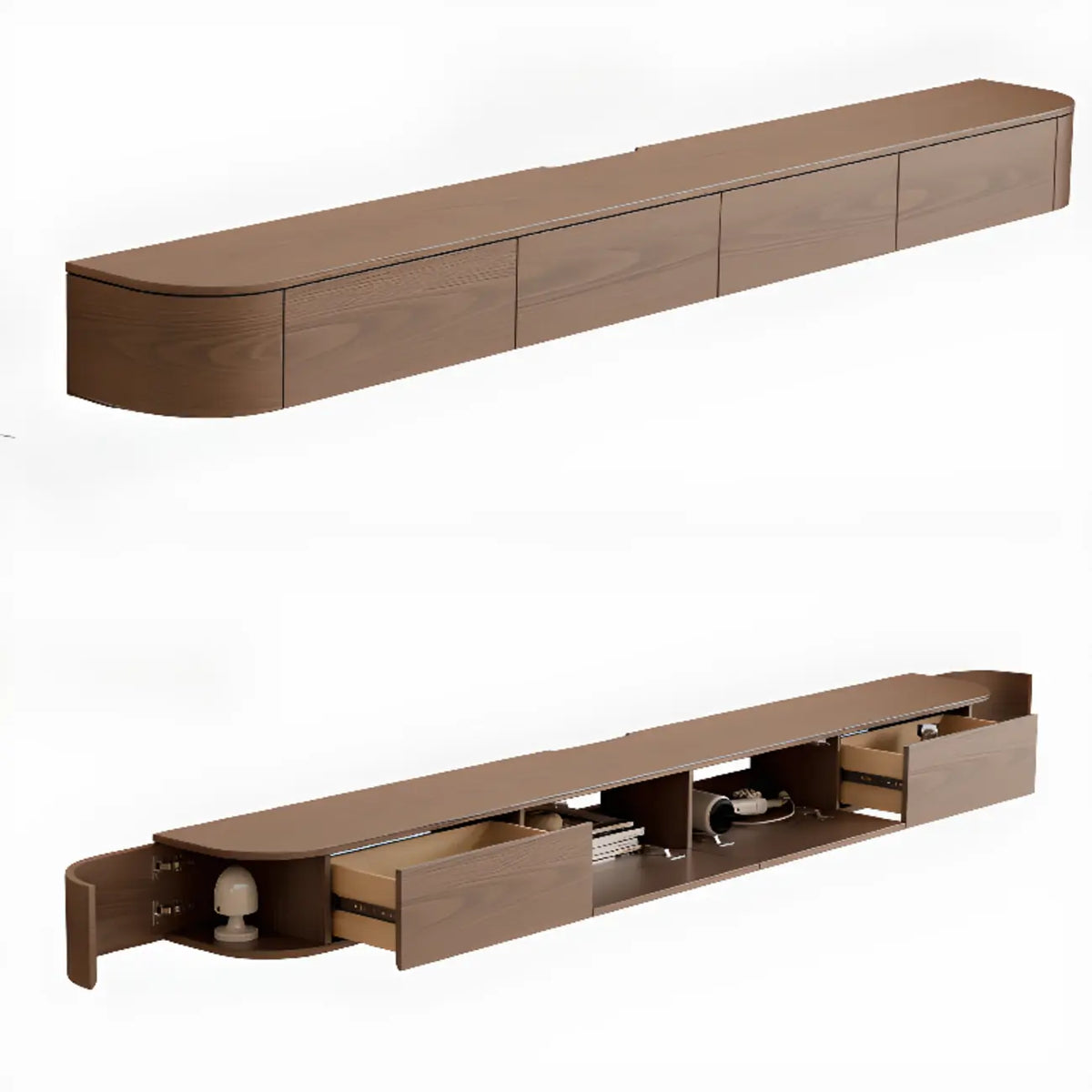 Meuble TV mural moderne marron foncé en bois avec lumière