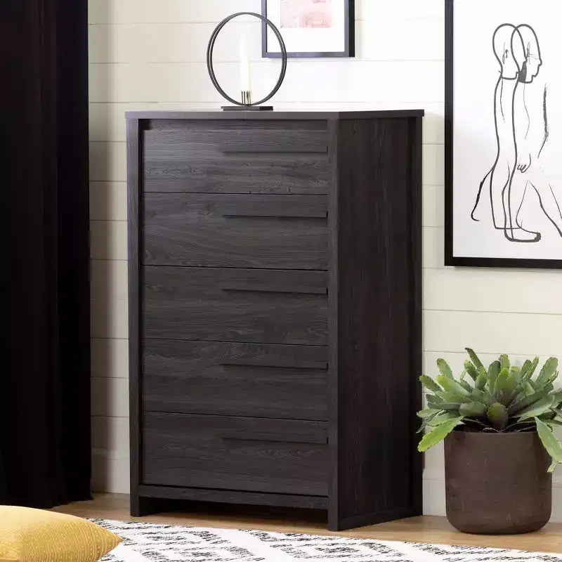 Commode à 5 tiroirs pour enfant South Shore Tao, chêne gris : commode verticale, quincaillerie anti-basculement, meubles pour adolescents et enfants