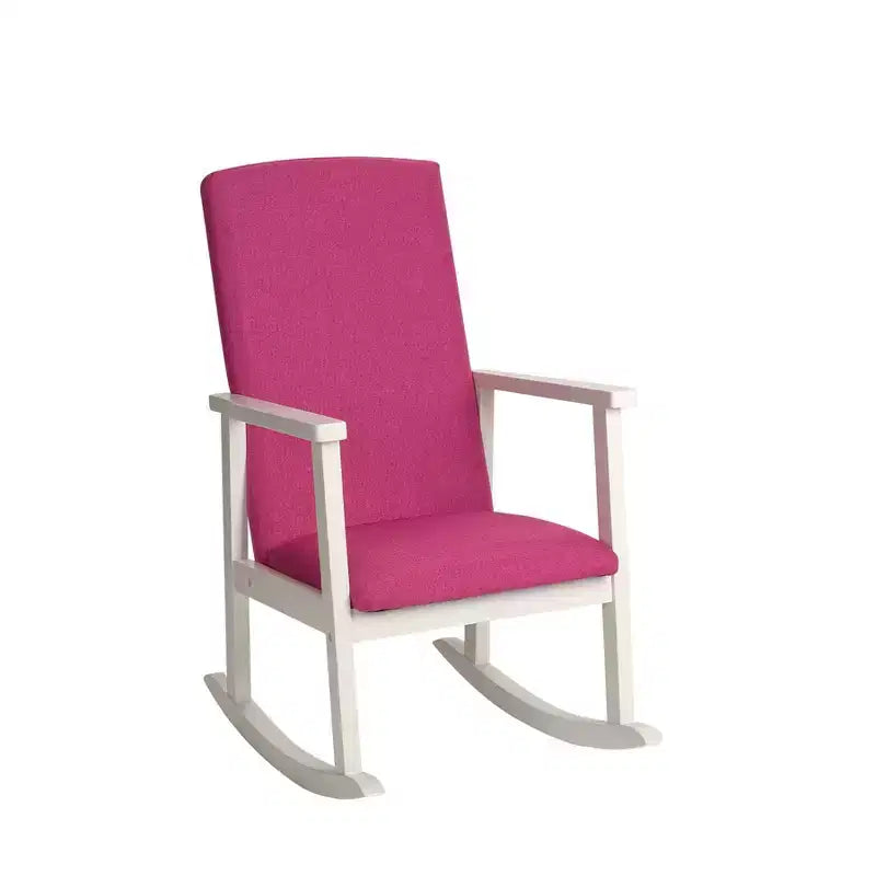 Fauteuil à bascule pour enfants entièrement rembourré et dossier rose – Cadeau Mark : fauteuil d'appoint pour tout-petits, structure en bois, mobilier pour enfants