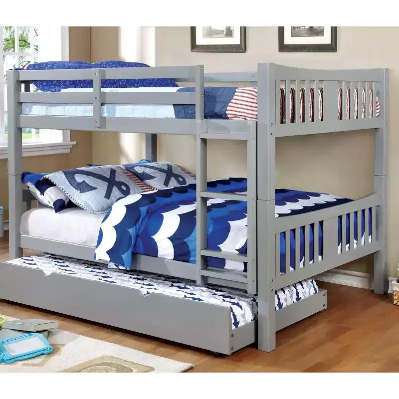 Lit superposé pour enfants Clare de ioHOMES, gris – lits jumeaux superposés : garde-corps et échelle intégrés, placage bois, style contemporain