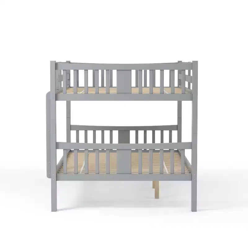 Lit superposé pour enfants Clare de ioHOMES, gris – lits jumeaux superposés : garde-corps et échelle intégrés, placage bois, style contemporain