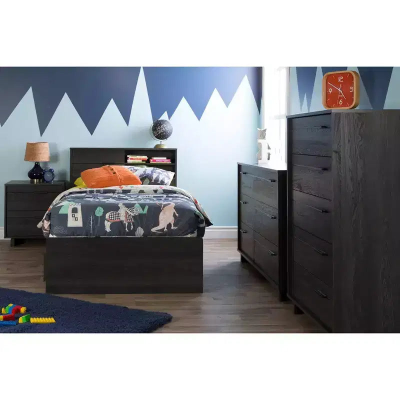Tête de lit pour enfants South Shore Twin Fynn avec rangement, Chêne gris