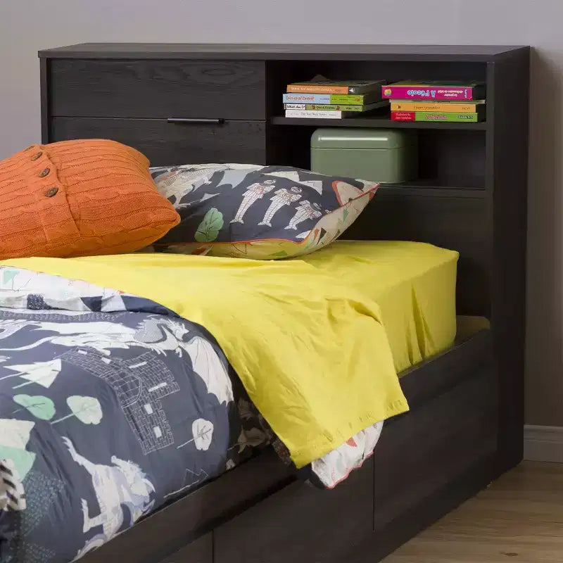 Tête de lit pour enfants South Shore Twin Fynn avec rangement, Chêne gris