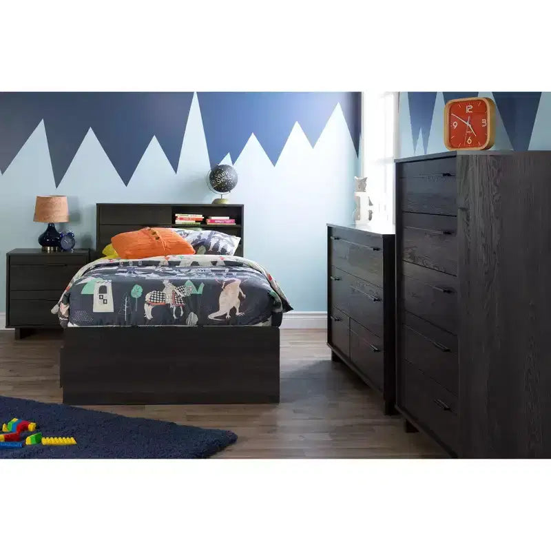 Tête de lit pour enfants South Shore Twin Fynn avec rangement, Chêne gris