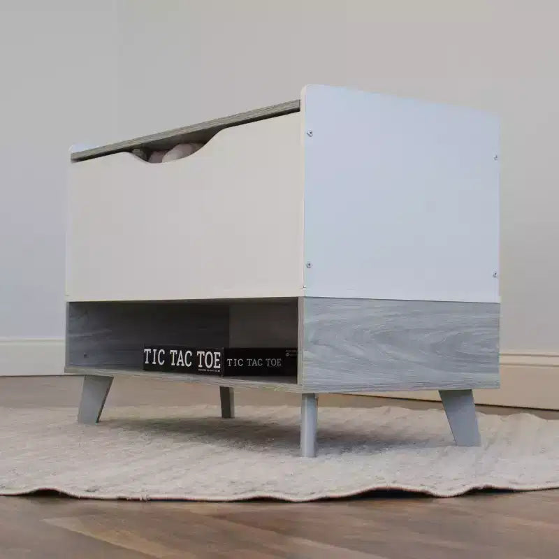 Humble Crew Morgan Coffre à jouets pour enfant de style Mid-Century avec couvercle à fermeture douce et étagère de rangement, gris : Organisateur de jouets pour bébé, étagère à livres