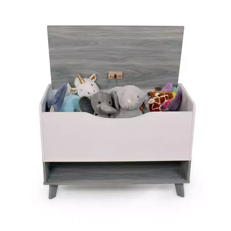 Humble Crew Morgan Coffre à jouets pour enfant de style Mid-Century avec couvercle à fermeture douce et étagère de rangement, gris : Organisateur de jouets pour bébé, étagère à livres