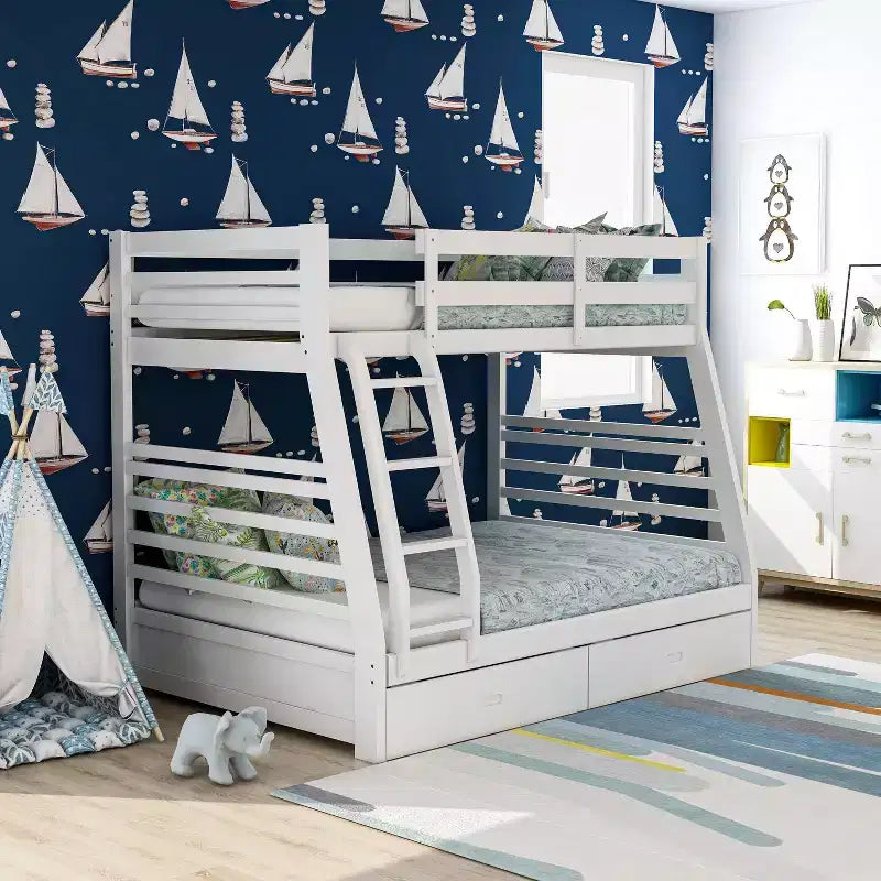 Lit superposé enfant Emma, double sur grand, blanc - ioHOMES