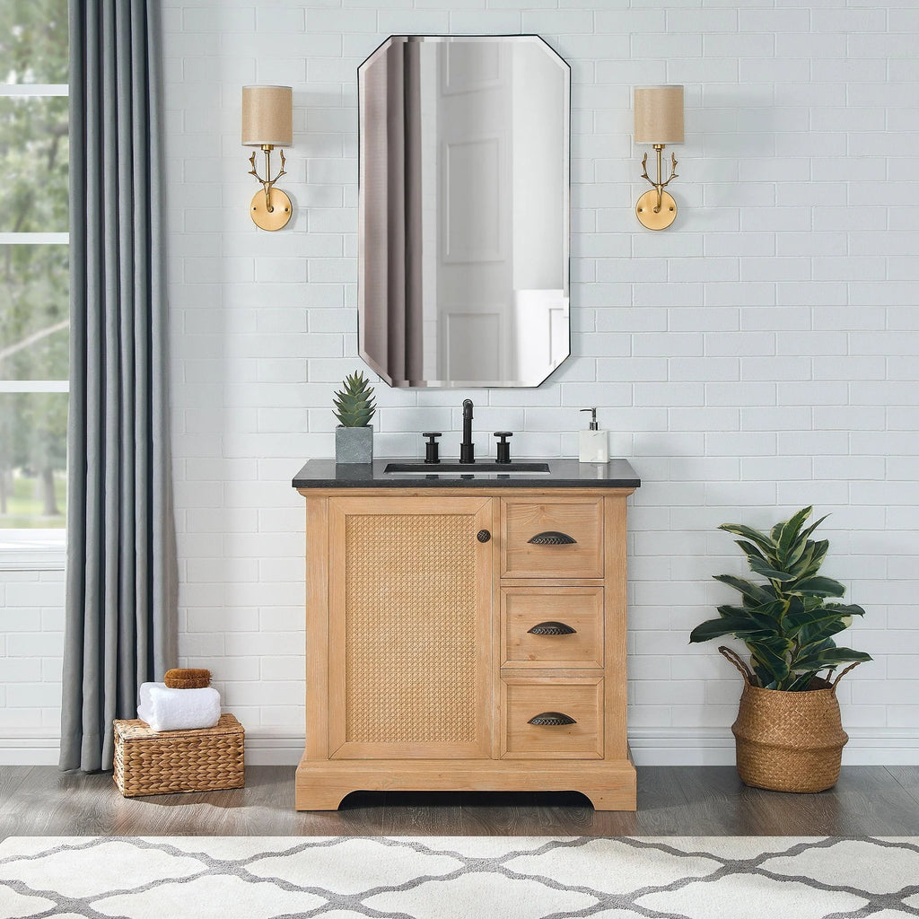 Meuble sous-vasque Hervas avec plateau en marbre naturel, sans miroir