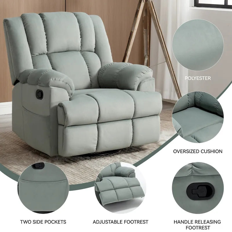 Fauteuil Inclinable Pivotant à Bascule Lazy Boy, Grand Fauteuil Inclinable Manuel Rembourré avec Accoudoirs et Dossier Capitonnés