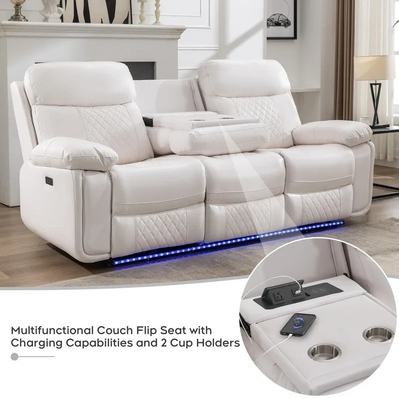 Canapé inclinable électrique avec chargeur sans fil, liseuse, lumière LED pour salon, similicuir, port AC/USB, porte-gobelet, noir