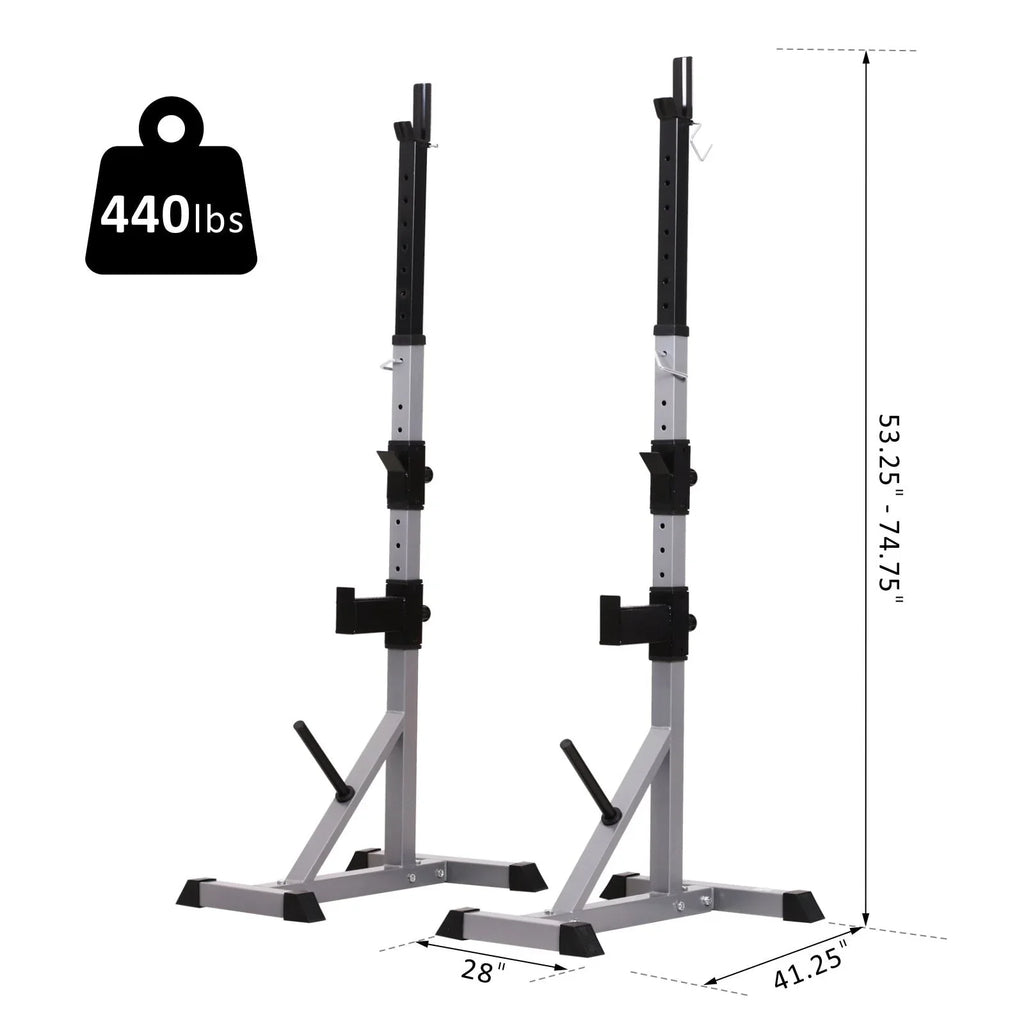 Soozier Rack à squat/banc de musculation en acier 2 pièces réglable en hauteur - N/A