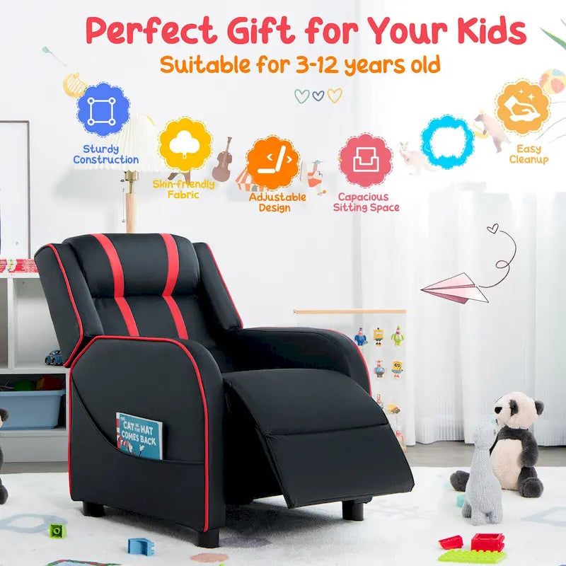 Fauteuil inclinable pour enfants Gymax Canapé ergonomique en cuir avec repose-pieds