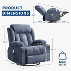 Fauteuil inclinable, Fauteuils à bascule avec massage et chauffage, Poches latérales et porte-gobelet