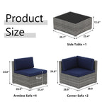 Ensemble de canapé d'angle d'extérieur 7 pièces en osier/acier avec coussins