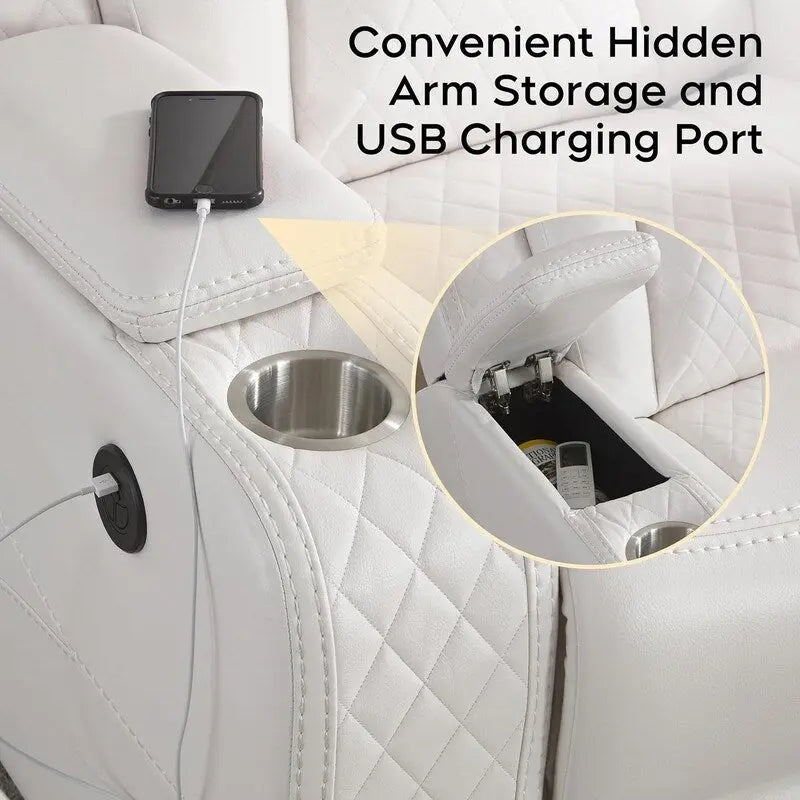 Canapé inclinable électrique avec chargeur sans fil, liseuse pour salon, lumière LED en similicuir, port AC/USB, porte-gobelet, noir