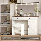 Coiffeuse de ferme Roomfitters avec lumières, coiffeuse avec porte coulissante, table de maquillage à 2 tiroirs avec miroir éclairé