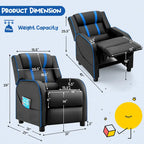 Fauteuil inclinable pour enfants Gymax Canapé ergonomique en cuir avec repose-pieds