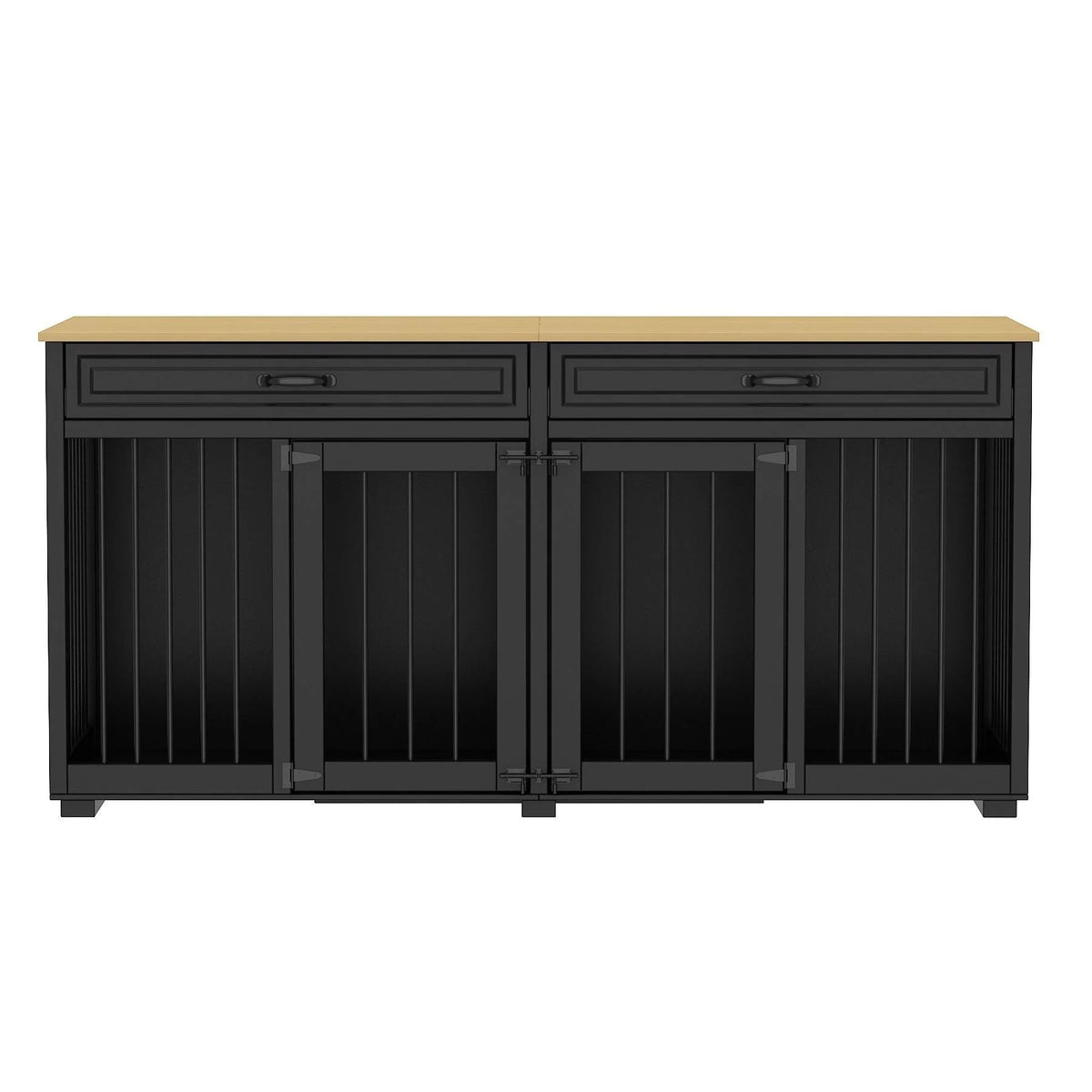 Meuble de chenil double en bois avec 2 tiroirs et séparateur