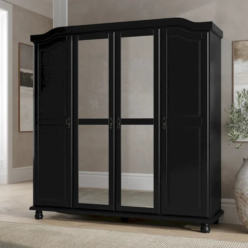 Palace Imports Kyle Armoire 4 portes 100 % en bois massif avec portes en bois massif ou portes miroir
