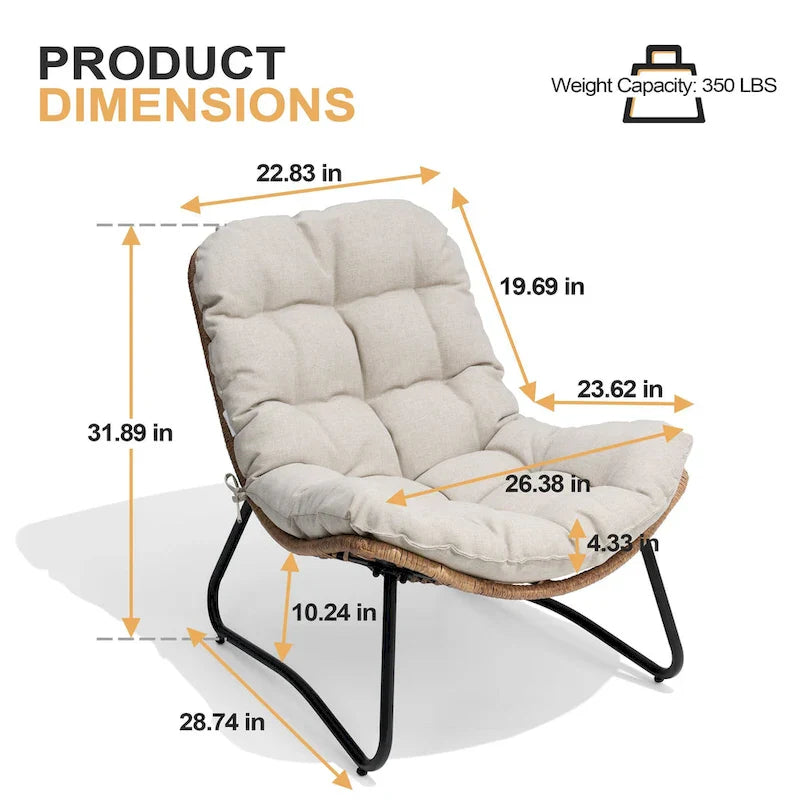 Chaises de jardin Papasan avec coussin, confortables, en rotin PE, avec table d'appoint