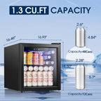 Réfrigérateur de boissons 1,3 pi³ - Mini-réfrigérateur 48 canettes 12 bouteilles porte vitrée, contrôle tactile électronique