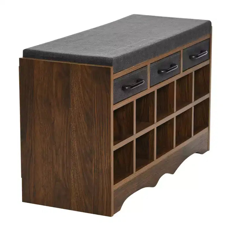 Banc de rangement d'entrée avec 3 tiroirs, 10 compartiments à chaussures et coussin d'assise