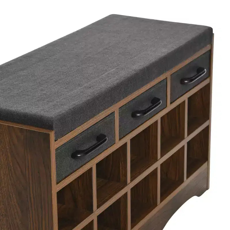 Banc de rangement d'entrée avec 3 tiroirs, 10 compartiments à chaussures et coussin d'assise
