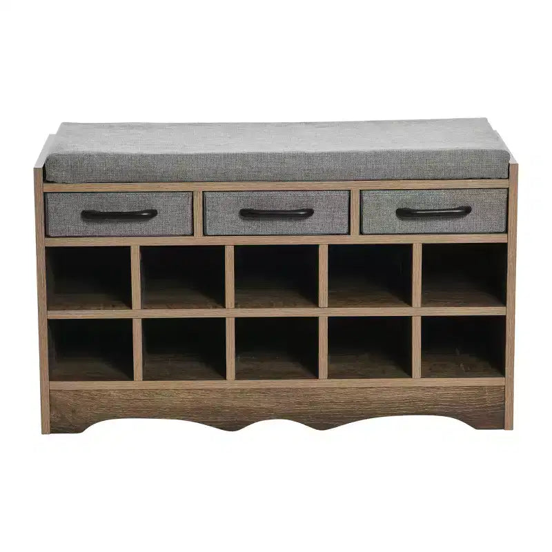 Banc de rangement d'entrée avec 3 tiroirs, 10 compartiments à chaussures et coussin d'assise