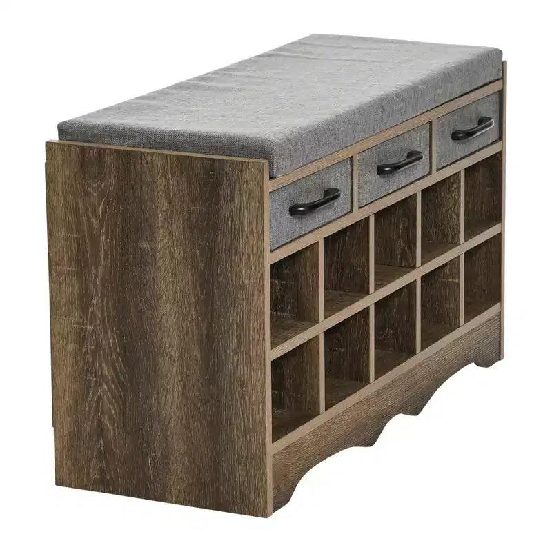 Banc de rangement d'entrée avec 3 tiroirs, 10 compartiments à chaussures et coussin d'assise