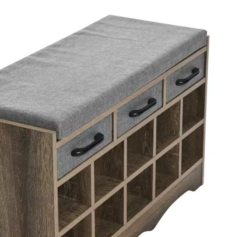 Banc de rangement d'entrée avec 3 tiroirs, 10 compartiments à chaussures et coussin d'assise