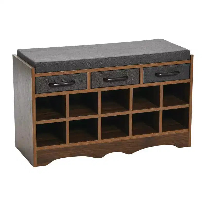 Banc de rangement d'entrée avec 3 tiroirs, 10 compartiments à chaussures et coussin d'assise