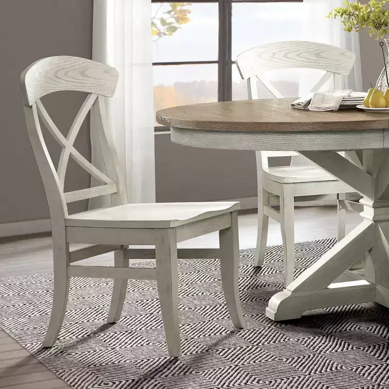 Chaises de salle à manger Roundhill Furniture Harola à dossier croisé, finition blanc fumé, lot de 2