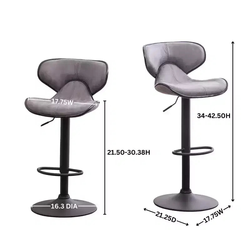 Tabouret de bar pivotant et réglable Roundhill Furniture Masaccio avec base chromée, gris vieilli, lot de 2