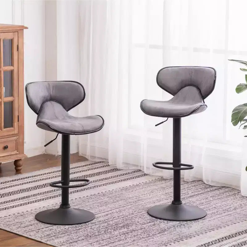 Tabouret de bar pivotant et réglable Roundhill Furniture Masaccio avec base chromée, gris vieilli, lot de 2