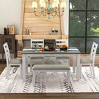 Ensemble de salle à manger Whisen de style rustique 6 pièces avec 4 chaises rembourrées et 1 banc