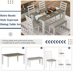 Ensemble de salle à manger Whisen de style rustique 6 pièces avec 4 chaises rembourrées et 1 banc
