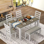 Ensemble de salle à manger Whisen de style rustique 6 pièces avec 4 chaises rembourrées et 1 banc
