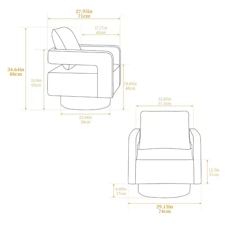 Fauteuil pivotant carré moderne 29,13 W, fauteuil pivotant à 360 degrés avec dossier ouvert - ModernLuxe